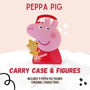 Peppa Pig Carrying Case with Handle 12” Includes 9 Original Plastic Figures